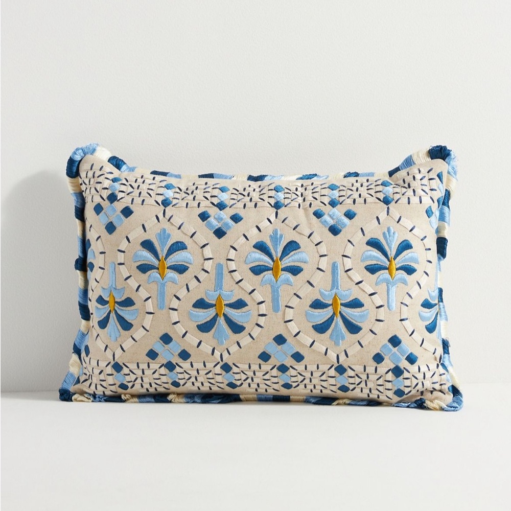 NWT #2 Anthropologie Georgia Blue and Gold Accent Pillow